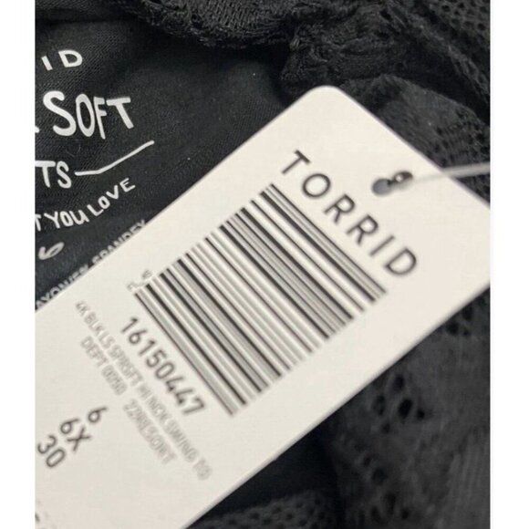 Torrid +6 Black High Neckline Sheer Lace V-Shaped Bodice 3/4 Lace Sleeve Blouse - Picture 6 of 6